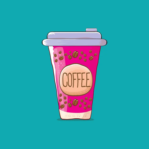 Coffee cup isolated on turquoise background . vector coffee paper color cup with hot coffee and color label — Stock Vector