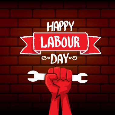 1 Mayıs - mutlu İşçi Bayramı. mutlu İşçi Bayramı posteri veya başlığı yumruk el ile vektör. işçi günü poster. İşçi Bayramı etiketi