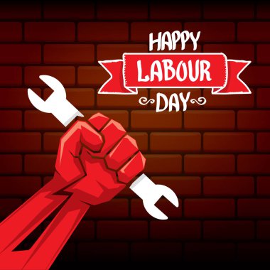 1 Mayıs - mutlu İşçi Bayramı. mutlu İşçi Bayramı posteri veya başlığı yumruk el ile vektör. işçi günü poster. İşçi Bayramı etiketi