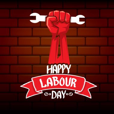 1 Mayıs - mutlu İşçi Bayramı. mutlu İşçi Bayramı posteri veya başlığı yumruk el ile vektör. işçi günü poster. İşçi Bayramı etiketi
