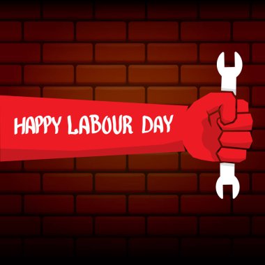 1 Mayıs - mutlu İşçi Bayramı. mutlu İşçi Bayramı posteri veya başlığı yumruk el ile vektör. işçi günü poster. İşçi Bayramı etiketi