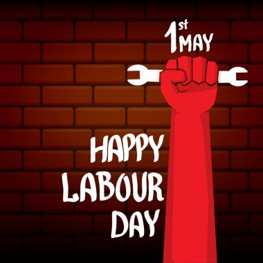 1 Mayıs - mutlu İşçi Bayramı. mutlu İşçi Bayramı posteri veya başlığı yumruk el ile vektör. işçi günü poster. İşçi Bayramı etiketi