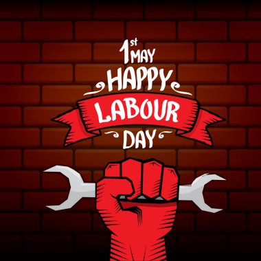 1 Mayıs - mutlu İşçi Bayramı. mutlu İşçi Bayramı posteri veya başlığı yumruk el ile vektör. işçi günü poster. İşçi Bayramı etiketi