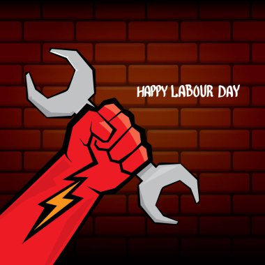 1 Mayıs - mutlu İşçi Bayramı. mutlu İşçi Bayramı posteri veya başlığı yumruk el ile vektör. işçi günü poster. İşçi Bayramı etiketi