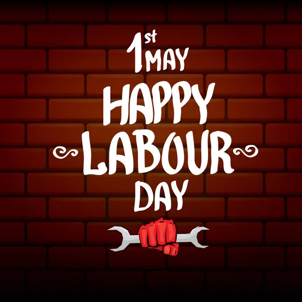 1 Mayıs - mutlu İşçi Bayramı. mutlu İşçi Bayramı posteri veya başlığı yumruk el ile vektör. işçi günü poster. İşçi Bayramı etiketi — Stok Vektör
