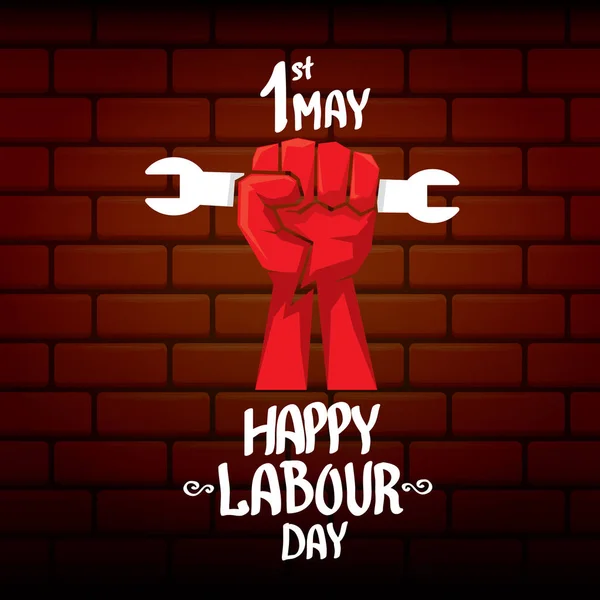 1 Mayıs - mutlu İşçi Bayramı. mutlu İşçi Bayramı posteri veya başlığı yumruk el ile vektör. işçi günü poster. İşçi Bayramı etiketi — Stok Vektör