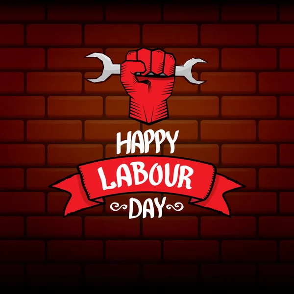 1 de maio - feliz dia de trabalho. vetor feliz dia de trabalho cartaz ou banner com punho cerrado. cartaz do dia dos trabalhadores. rótulo do dia de trabalho —  Vetores de Stock