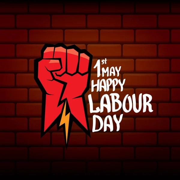 1 may - happy labour day. vector happy labour day poster or banner with clenched fist. workers day poster. labour day label