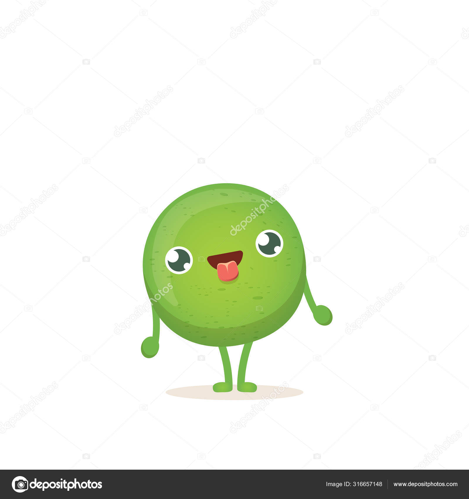 Cartoon happy tiny baby pea character isolated on white background.  vegetable funky character Stock Vector Image by ©zm1ter #316657148
