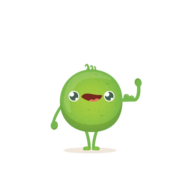 Cartoon happy tiny baby pea character isolated on white background. vegetable funky character — Stock Vector