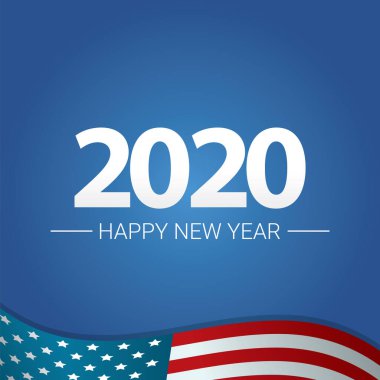 2020 Mutlu yıllar yaratıcı tasarım geçmişi ya da tebrik kartı. ABD bayraklarında 2020 yeni yıl sayısı