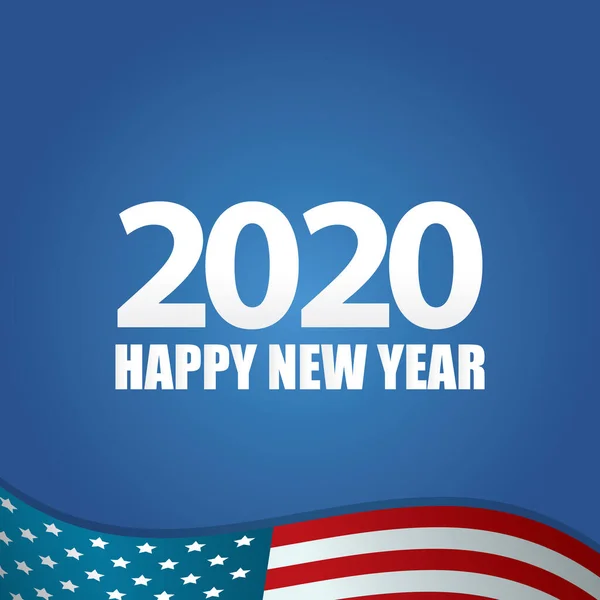 2020 Feliz año nuevo fondo de diseño creativo o tarjeta de felicitación. 2020 números de año nuevo en el fondo de la bandera de EE.UU. — Vector de stock