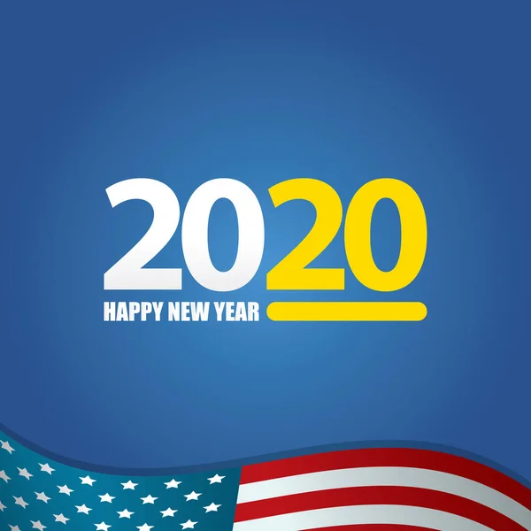 2020 Feliz año nuevo fondo de diseño creativo o tarjeta de felicitación. 2020 números de año nuevo en el fondo de la bandera de EE.UU. — Vector de stock