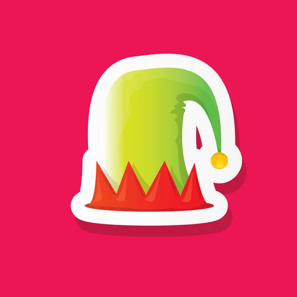 Vector funky cartoon cute christmas elf hat isolated on pink background. vector kids colorful elf hat sticker, icon or label . Christmas decorative design element for banner, flyer or poster — 图库矢量图片