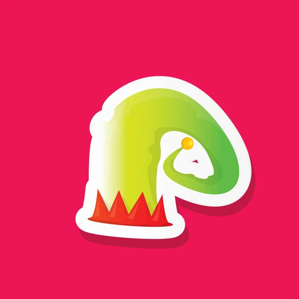 Vector funky cartoon cute christmas elf hat isolated on pink background. vector kids colorful elf hat sticker, icon or label . Christmas decorative design element for banner, flyer or poster — 图库矢量图片