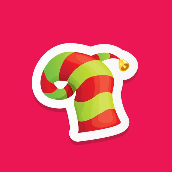 Vektor funky Cartoon niedlichen Weihnachtself Hut isoliert auf rosa Hintergrund. Vektor Kinder bunten Elfenhut Aufkleber, Symbol oder Etikett. Weihnachtsdekoratives Gestaltungselement für Banner, Flyer oder Poster — Stockvektor