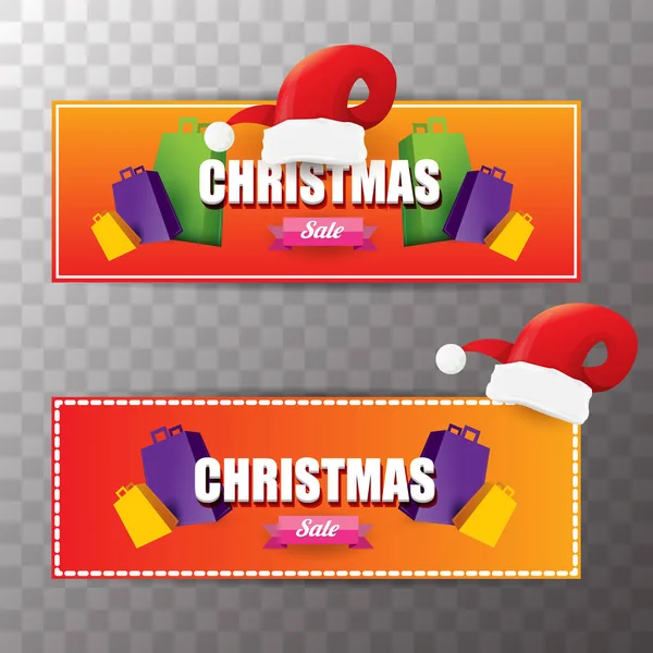 Vektor julesalg tag eller etiket med rød santa hat isoleret på gennemsigtig baggrund. Rød vinter jul salg plakat eller baggrund – Stock-vektor