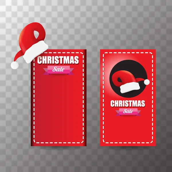 Векторный рождественский тег или этикетка с красной шляпой Санта изолированы на прозрачном фоне. Красная зимняя распродажа плакат или фон — стоковый вектор