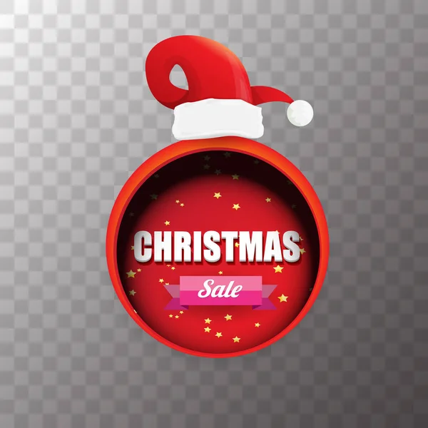Векторный рождественский тег или этикетка с красной шляпой Санта изолированы на прозрачном фоне. Красная зимняя распродажа плакат или фон — стоковый вектор