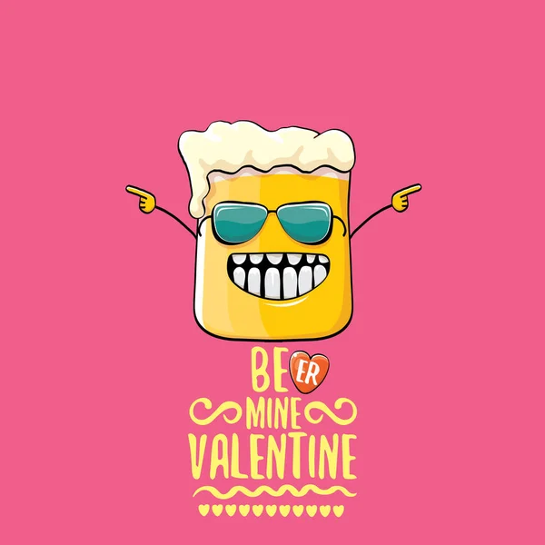 Biermine valentines Vektor valentines Grußkarte mit Bierglas Cartoon-Figur isoliert auf rosa Hintergrund. Vektor Erwachsenen Valentinstag Party Poster Design-Vorlage mit lustigem Slogan — Stockvektor