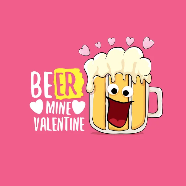 Biermine valentines Vektor valentines Grußkarte mit Bierglas Cartoon-Figur isoliert auf rosa Hintergrund. Vektor Erwachsenen Valentinstag Party Poster Design-Vorlage mit lustigem Slogan — Stockvektor