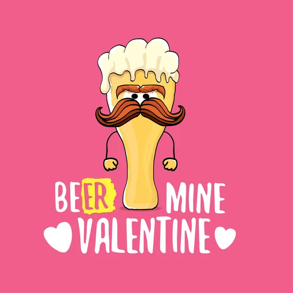 Biermine valentines Vektor valentines Grußkarte mit Bierglas Cartoon-Figur isoliert auf rosa Hintergrund. Vektor Erwachsenen Valentinstag Party Poster Design-Vorlage mit lustigem Slogan — Stockvektor