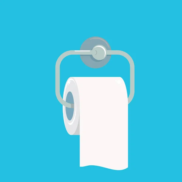 Toilettenpapier isoliert auf blauem Hintergrund. Vektor weißes Toilettenpapier Rollenschild oder Symbol — Stockvektor