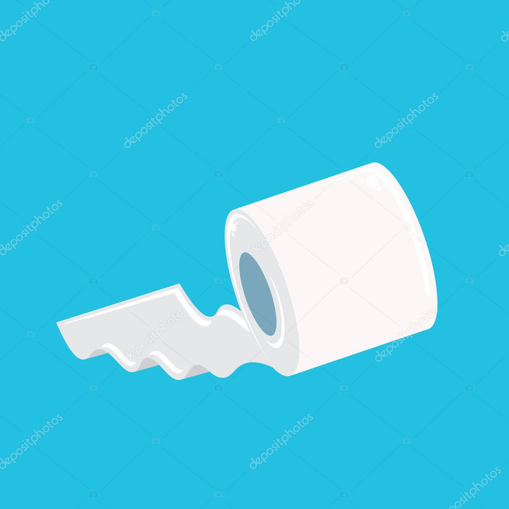 Toilet Paper isolated on blue background. Vector white toilet paper roll sign or icon