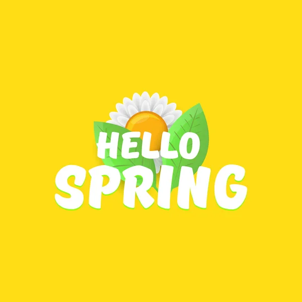 Vetor Olá primavera corte banner de papel com texto e flores. Olá slogan primavera ou rótulo isolado na laranja — Vetor de Stock