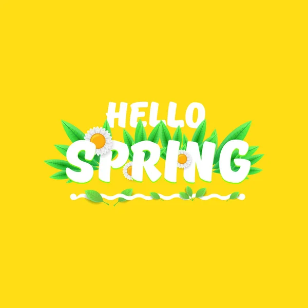 Vektor hello tavaszi vágott papír banner szöveggel és virágokkal. hello tavasz szlogen vagy címke elszigetelt narancs — Stock Vector
