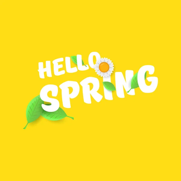 Vector hola banner de papel de corte de primavera con texto y flores. hola lema de primavera o etiqueta aislada en naranja — Vector de stock