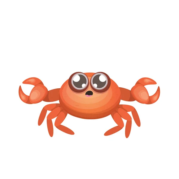 Cartoon red crab character with claws isolated on white backgound. Water animal sign. Seafood icon or logo — Stock Vector