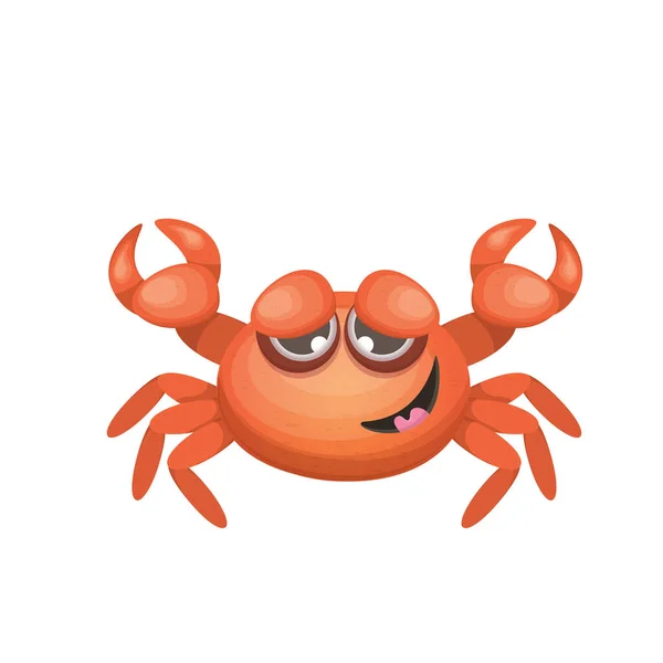 Personagem de caranguejo vermelho dos desenhos animados com garras isoladas no backgound branco. Sinal de animal aquático. Ícone ou logotipo de frutos do mar —  Vetores de Stock
