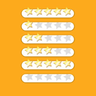 Beş yıldız derecelendirme simgesi hazır. Çizgi film yıldızlarıyla müşteri geribildirim sistemi derecesi. Funky Oranı bize web sayfası tasarım şablonu