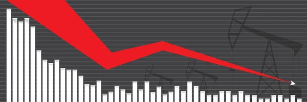 Gri arka planda yalıtılmış oklar ve petrol platformları olan grafik vektör pankartıyla petrol fiyatları düşüyor. vektör iş piyasası illüstrasyon arka planı — Stok Vektör