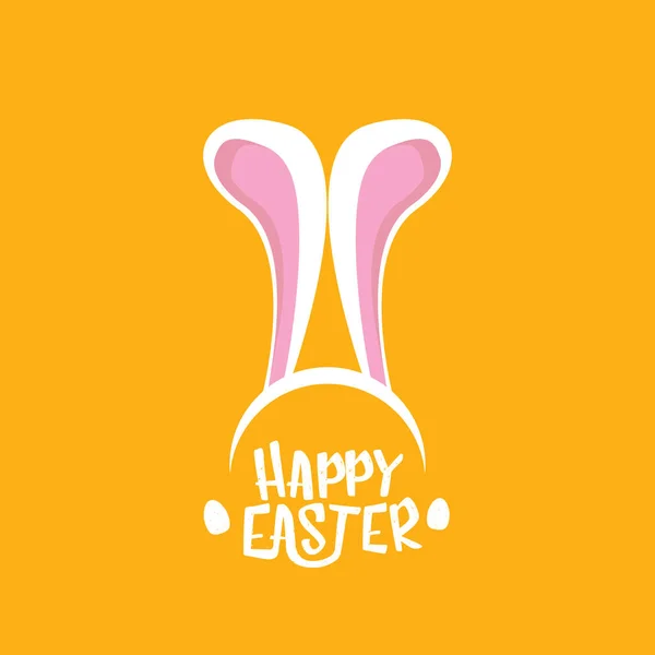 Tarjeta de felicitación de Pascua feliz vector con conejito de Pascua blanco máscara funky con orejas de conejo y texto de Pascua aislado sobre fondo naranja . — Archivo Imágenes Vectoriales