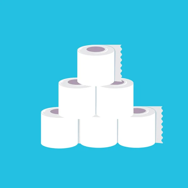 Stapel Toilettenpapier isoliert auf blauem Hintergrund. Defizit des Toilettenpapierkonzepts Illustration. Selbstisolierungskonzept — Stockvektor