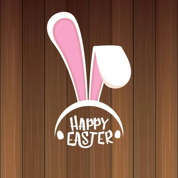 Carte de vœux de Pâques vectorielle heureuse avec masque funky lapin de Pâques blanc avec oreilles de lapin et texte de Pâques isolé sur fond en bois . — Image vectorielle