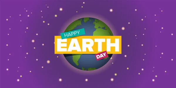 Welttag horizontale Fahne mit Erdkugel isoliert auf violettem Raumhintergrund mit Sternen. Vector World Earth Day Konzept horizontale Darstellung mit Planeten isoliert auf schwarzem Hintergrund — Stockvektor