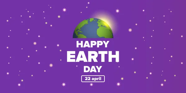 Welttag horizontale Fahne mit Erdkugel isoliert auf violettem Raumhintergrund mit Sternen. Vector World Earth Day Konzept horizontale Darstellung mit Planeten isoliert auf schwarzem Hintergrund — Stockvektor