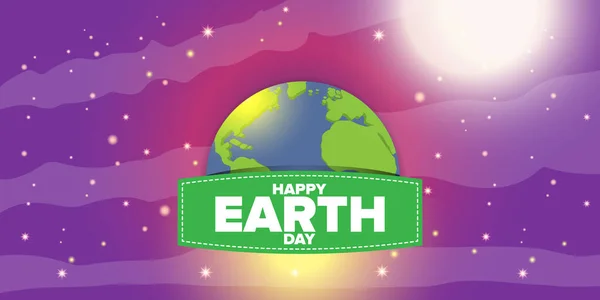 Welttag horizontale Fahne mit Erdkugel isoliert auf violettem Raumhintergrund mit Sternen. Vector World Earth Day Konzept horizontale Darstellung mit Planeten isoliert auf schwarzem Hintergrund — Stockvektor