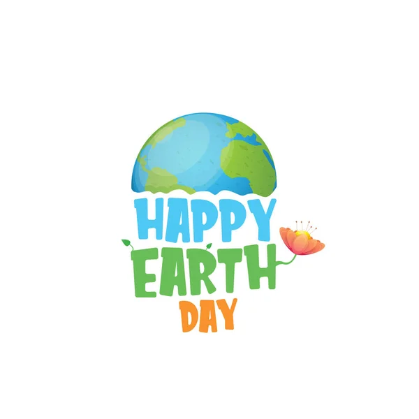 Cartoon World Earth Day Grußkarte oder Banner mit Erdkugel isoliert auf weißem Hintergrund. Vector World Earth Day Konzept Poster Illustration mit Planet Erde isoliert auf weißem Hintergrund — Stockvektor