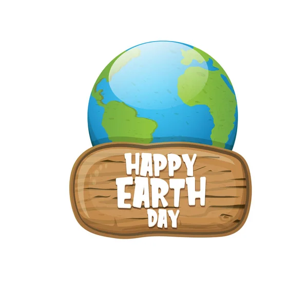 Cartoon World Earth Day Grußkarte oder Banner mit Erdkugel isoliert auf weißem Hintergrund. Vector World Earth Day Konzept Poster Illustration mit Planet Erde isoliert auf weißem Hintergrund — Stockvektor