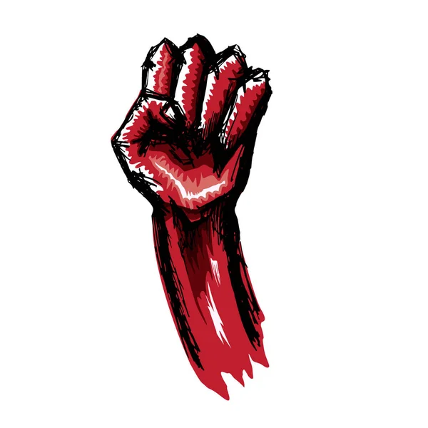 在白色背景上隔离的红色中指。1.劳动节的概念可以用手工画出的涂鸦在空中举起拳头来说明。战斗机或战斗俱乐部标志或招贴画设计模板 — 图库矢量图片