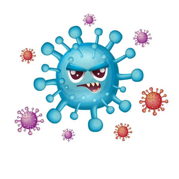 ベクターcovid-19ウイルス小説コロナウイルス2019-nCoV白地に単離された漫画キャラクター。私の名前はコロナウイルスのコンセプトイラストです。青いウイルス細胞マイクロビームアイコン. — ストックベクタ
