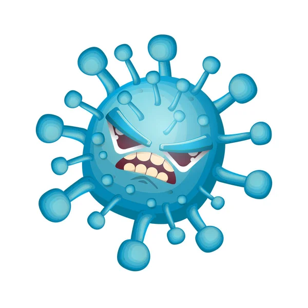 Vector covid-19 virus roman coronavirus 2019-nCoV stripfiguur geïsoleerd op witte achtergrond. Mijn naam is Coronavirus concept iilustratie. Blauwe viruscel microbe icoon. — Stockvector