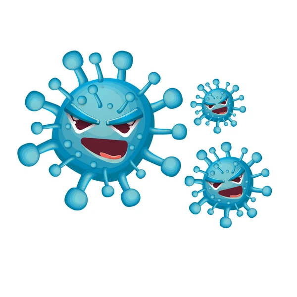Wektor covid-19 wirus nowatorski koronawirus 2019-nCoV postać z kreskówki izolowane na białym tle. Nazywam się Ilustracja Wirus Korony. Ikona mikrobów wirusa niebieskiego. — Wektor stockowy
