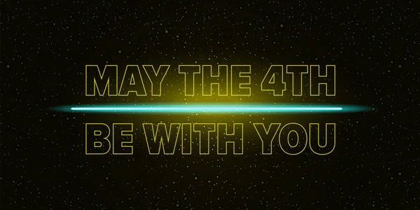 Ayın 4 'ü sizinle olsun. Selamlar vektör illüstrasyonlu gece arkaplanı ve parlayan yıldızlar. Dördüncüsü de seninle olsun. Yıldız Savaşları Günü poster şablonu