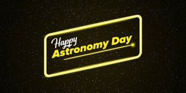 Gece yıldızları ve galaksiyle astronomi gününüz kutlu olsun. Vektör Uluslararası Astronomi Günü afişi veya yıldızlı karanlık gökyüzü ile poster tasarımı şablonu