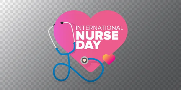 病媒国际护士日贺卡或水平横幅与听诊器隔离透明背景。矢量护士日图标或符号设计模板 — 图库矢量图片